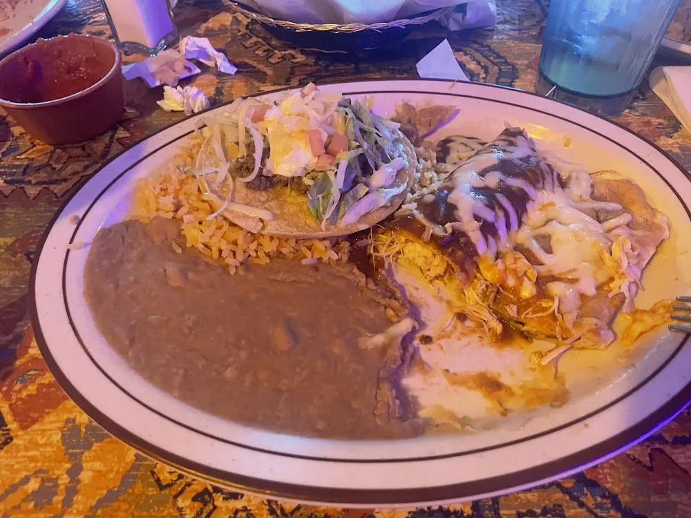 Tostada Cheese Enchilada Chicken Enchilada Rice and Beans